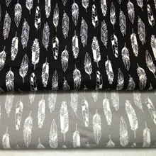 50x105 см Симпатичная серая, черная, белая хлопковая ткань с принтом перьев, Лоскутная Ткань с перьями для самостоятельного шитья детской одежды, декора платьев