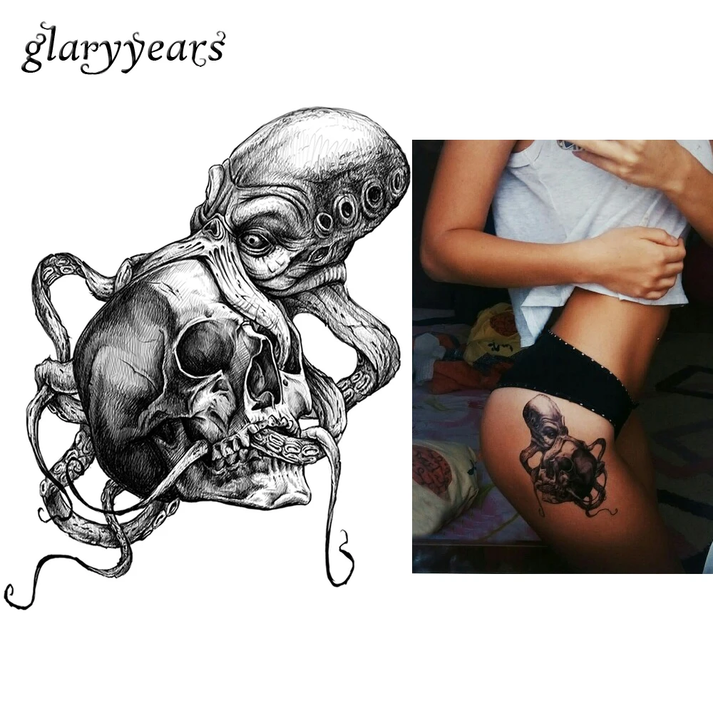 

1pc Octopus Pattern Tattoo Sticker KM-021 Women Body Art Temporary Waterproof Tattoo Design Sketch Skull Decal Summer Decoration