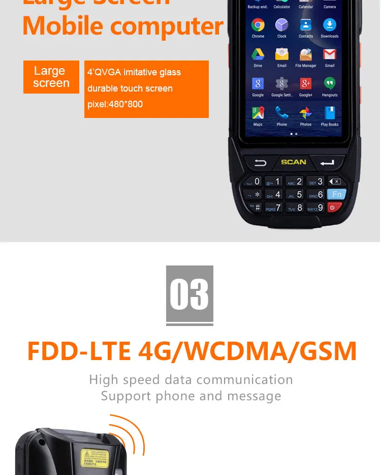 Áspero de Android Rfid do Varredor do Código de Barras de Caribe Leitor Pdaip65 1d 2d 13 varredor do código de barras de caribe 1d 2d