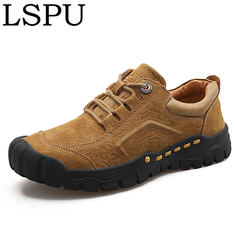 

High Quality Genuine Leather Trekking Shoes Lace Up Breathable Wearproof Men Climbing Shoes Outdoor Leather Shoes Men Size 38-44