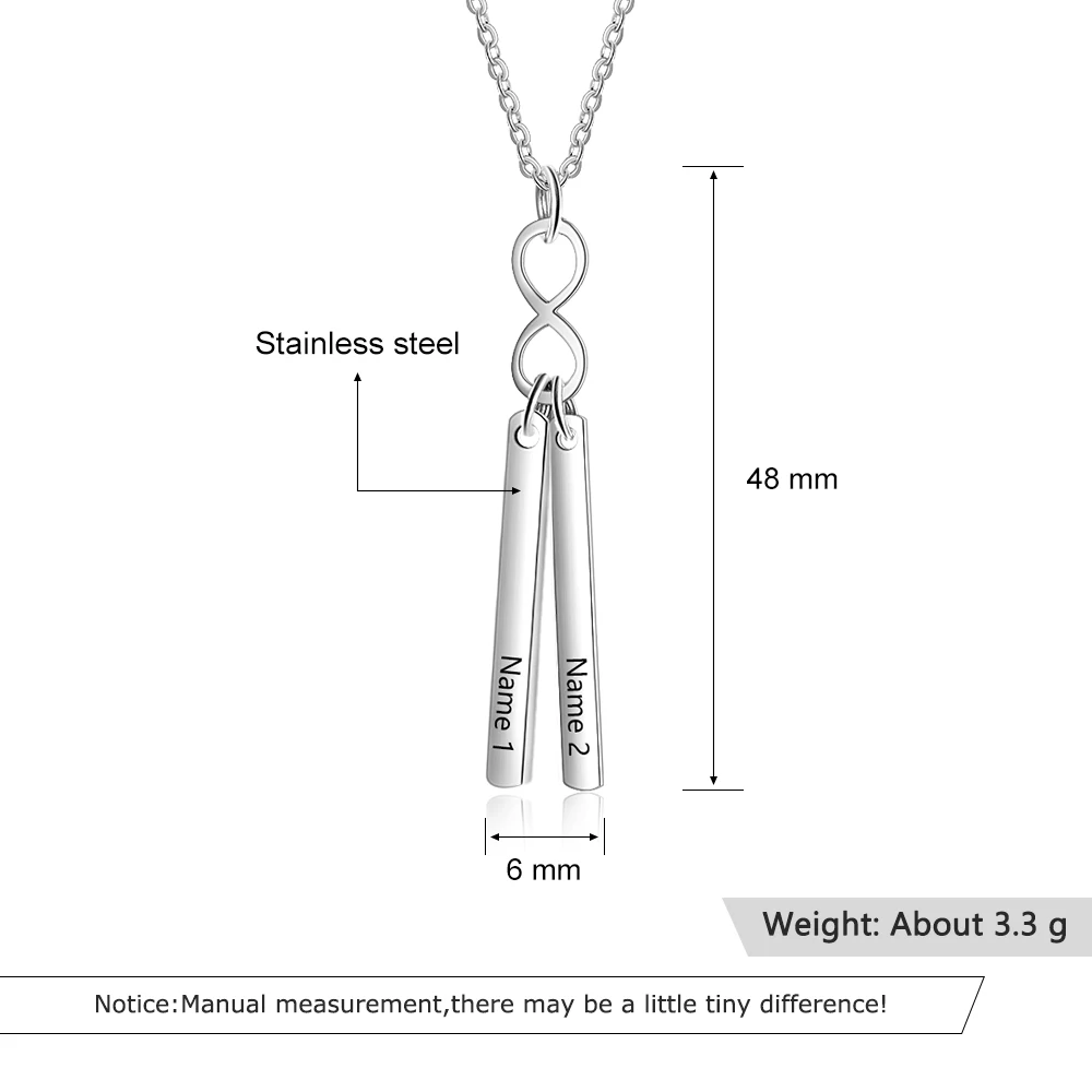 Пользовательские парные ожерелья персонализированные бар Подвеска Бесконечность ожерелья выгравированное имя модные ювелирные изделия подарок для женщин(Lam Hub Fong