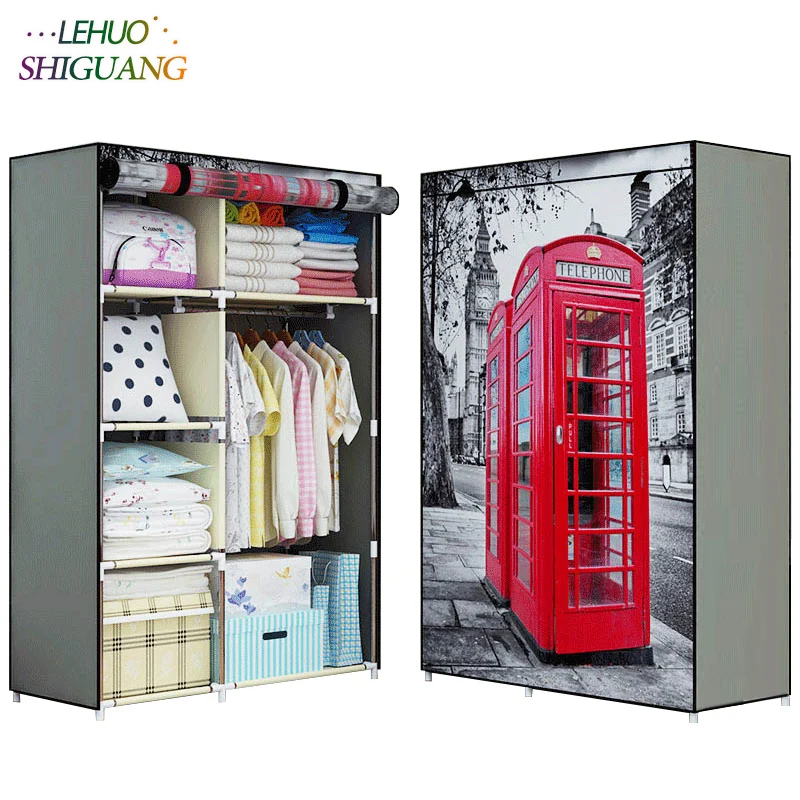 

New 3D printing Non-woven Fabric Wardrobe Storage Organizer Detachable Clothing portable closet bedroom fashion furniture