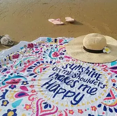 Летнее большое круглое пляжное полотенце из микрофибры s 150 см диаметр с кисточками пляжные для солнечных ванн полотенце для плавания и загара покрывало - Цвет: 1