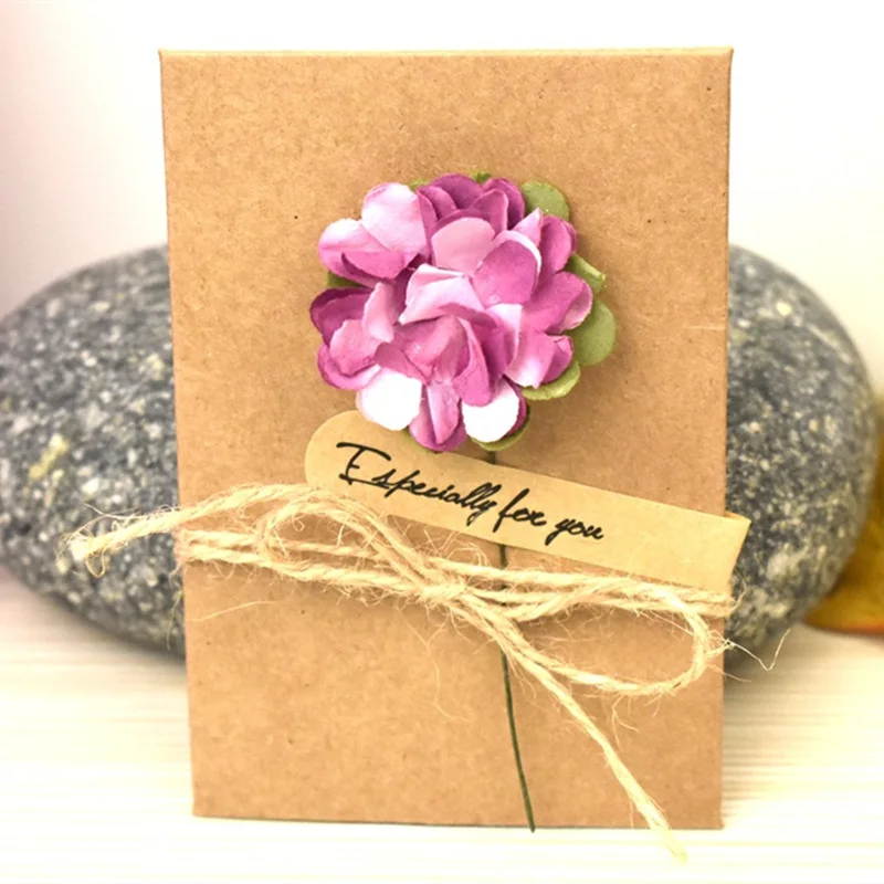 10pcs Handmade Dry Flower DIY Kraft Paper Invitation Greeting Card Inner Paper With Ribbon & Envelo - 32860496477