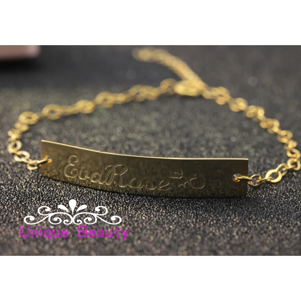 

Golden Charm Solid Silver Nameplate Bracelet Stamp Custom Name 925 Silver Women Bracelet Personalized Birthday Jewelry