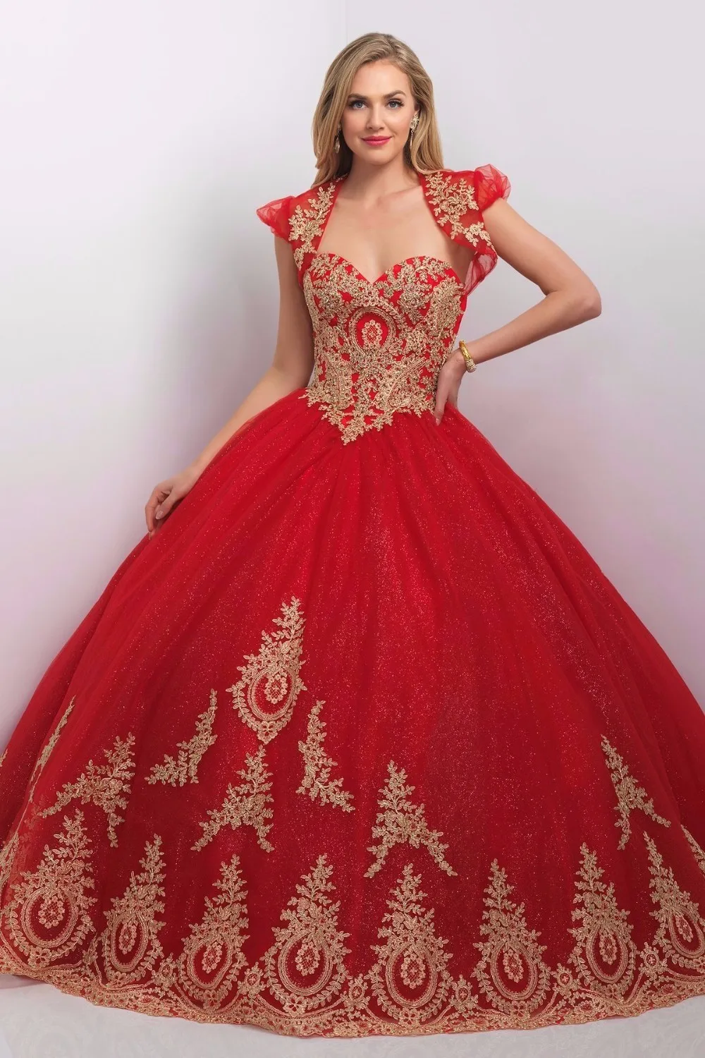 red and gold quinceanera dresses