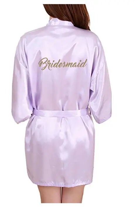 RB91 Fashion Silk Bride of Mother Robe with Gold Letter Sexy Women Short Satin Wedding Kimono Sleepwear Get Ready Robes