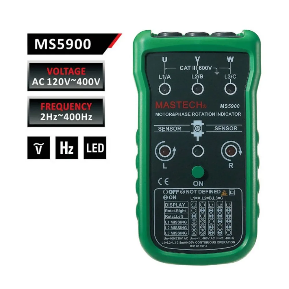 

Mastech MS5900 3 Motor Meter Sequence Tester LED Field Rotation Phase Indicator