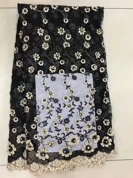 

Pearls African Lace Fabric 2018 High Quality Black White Lace Sequins With Cord Lace Pink Gray Nigerian Lace Fabrics A271