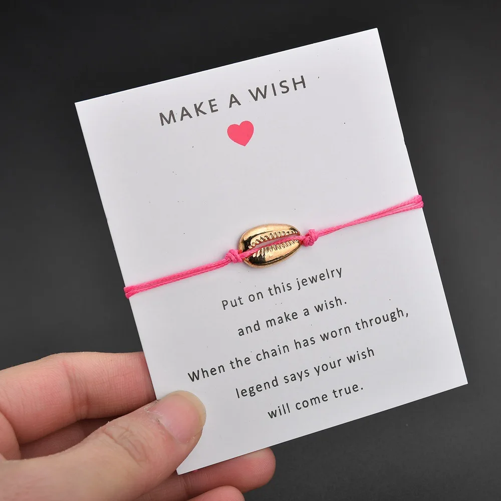 

MINHIN New Fashion Shell Charm Bracelets Wish Card Gift Handmade Adjustable Rope Bracelets for Women Summer Beach Jewelry