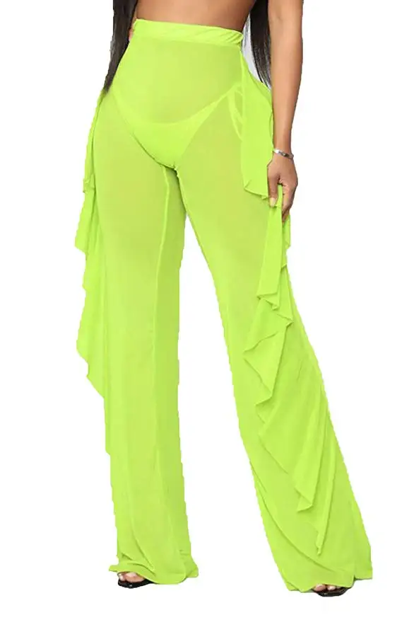 FEECOLOR 1PCS Women's Perspective Sheer Mesh Ruffle Pants Swimsuit Bikini Bottom Cover up FEECOLOR 1PCS Women's Perspective Sheer Mesh Ruffle Pants Swimsuit Bikini Bottom Cover up