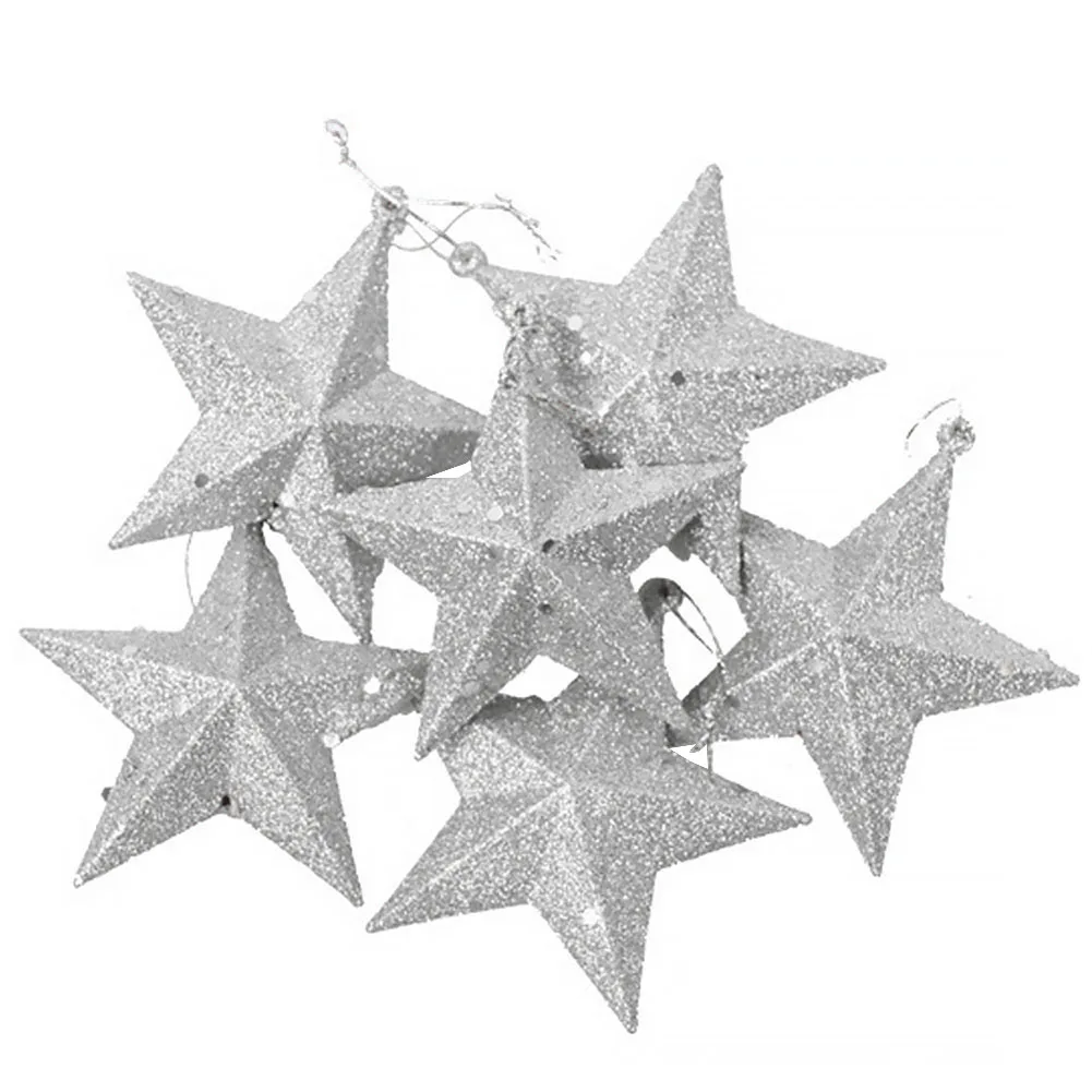 

6pcs With Gold Powder Lightweight Christmas Tree Five-pointed Star Plastic Mini Decorations Festival Cute