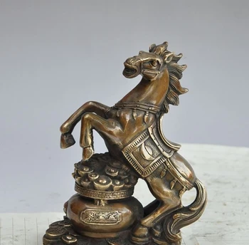 

7"china fengshui bronze wealth money coin ingot animal zodiac horse steed statue