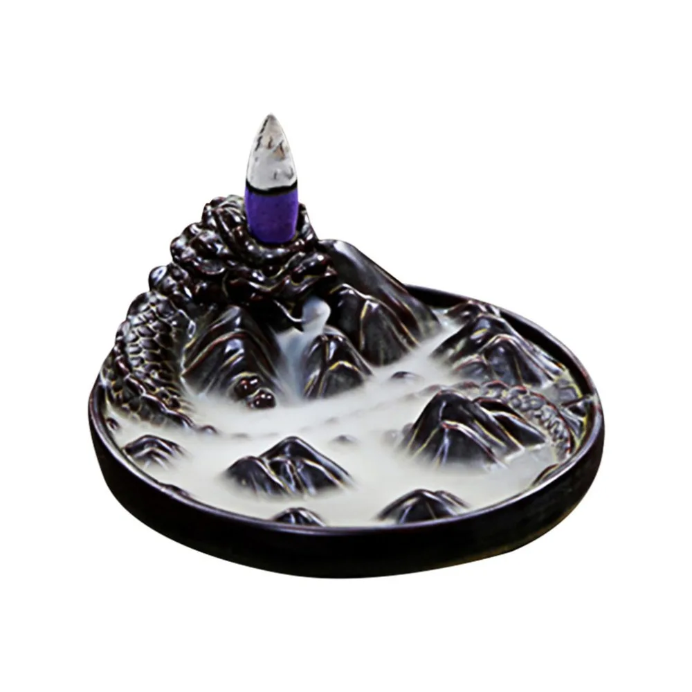 Ceramic Black Dragon Backflow Incense Burner Holder Aromatherapy