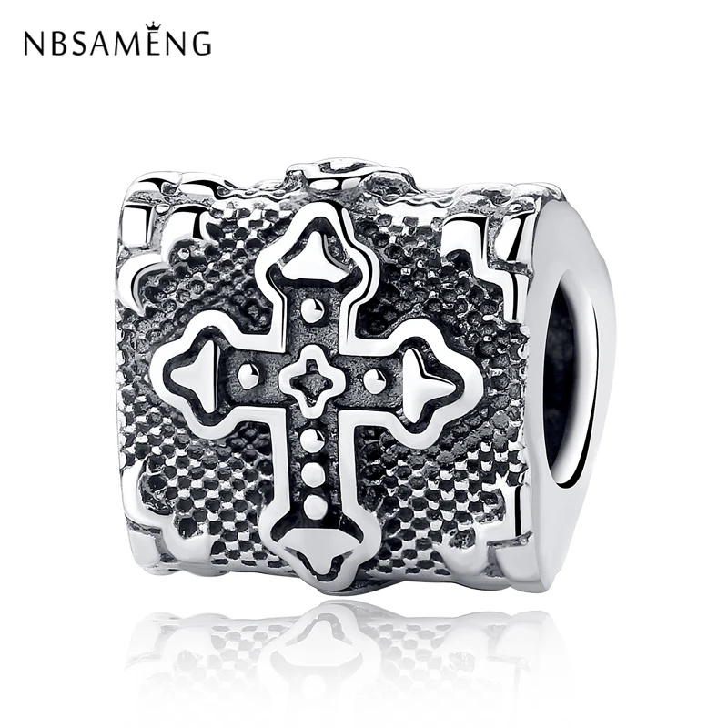 Authentic 925 Sterling Silver Bead Charm Antique Cross Bible Beads Fit Pandora Bracelets 