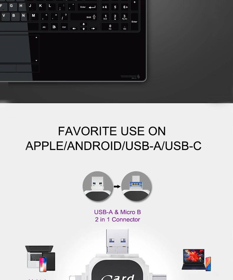 4 в 1 SD TF кард-ридер мультисистемная Совместимость Plug& Play портативный адаптер кард-ридер для Android iOS type-C устройства