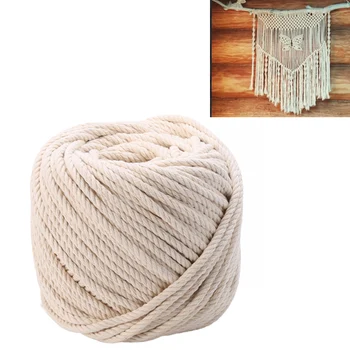 

1 Roll 5mm x 65M Macrame Rope Natural Beige Cotton Twisted Cord Textile Strings for Artisan DIY Hand Craft Decoration