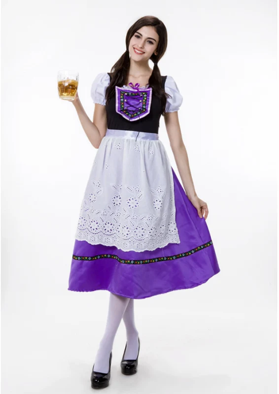Женский костюм для Октоберфеста девушка официантка Dirndl фиолетовые платья Косплей Германия Баварская Карнавальная костюмная вечеринка на Хэллоуин - Цвет: Dresses