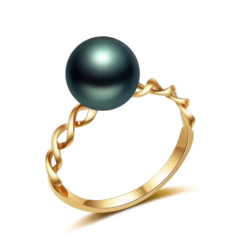 18 К золотые кольца ювелирные изделия, натуральный черный жемчуг кольцо желтое золото ювелирные изделия, свадебные кольца для женщин ювелирные украшения - Цвет камня: black pearl ring