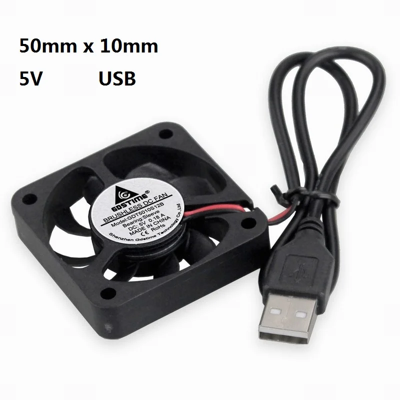 2 шт. Gdstime 5V 5010s 5 см 50x50x10 мм бесщеточный DC компьютер pPC ЦП USB разъем теплоотвод