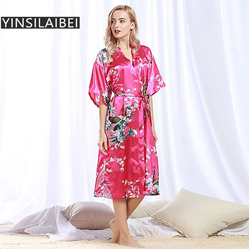 Japanese Floral Kimono Satin Lingerie Babydoll Bath Robe Women's Sexy