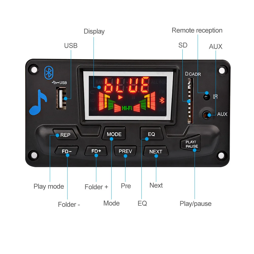 AIYIMA Multi Function Bluetooth MP3 Lossless APE Decoder Board With APP EQ FM Spectrum Display For Amplifiers Board Home Theater