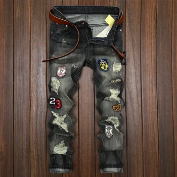 

Big Size Jeans For Men Ripped Patched Jeans Men Black Fashions Street Style Torn Pantalones Jean Hombre Denim Size 42