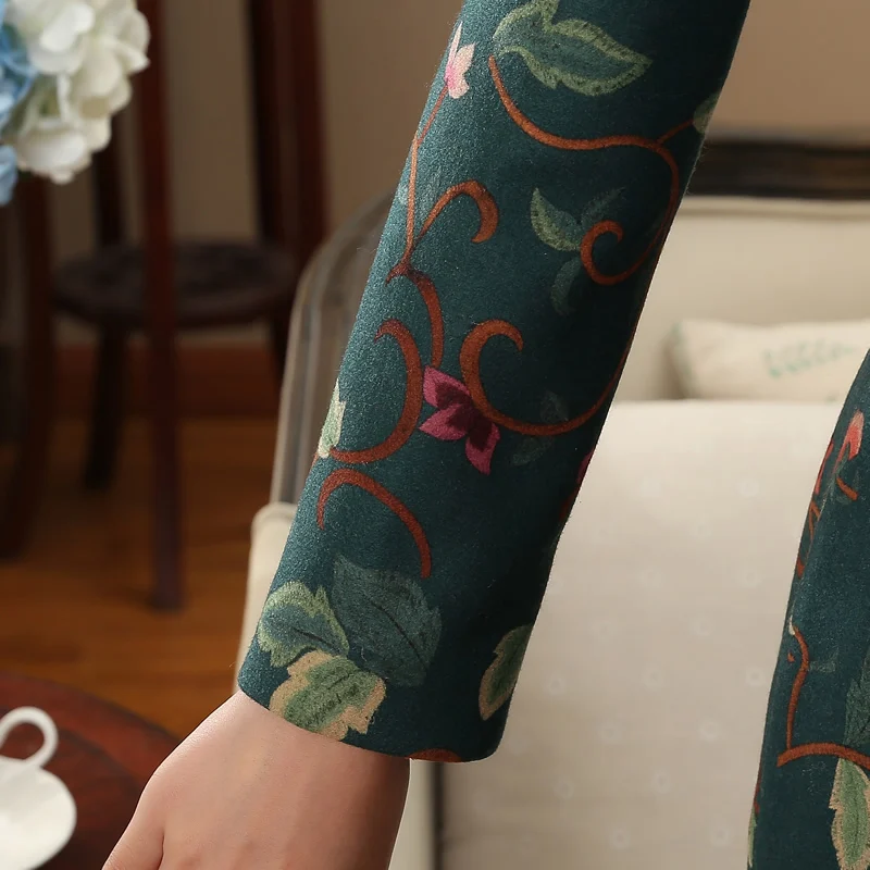 Традиционное китайское шерстяное платье женские темно-зеленые Cheongsam Размер M до 3XL
