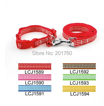 

1.5cm Pet Dog Checkers Print Collar Leash Lead Set (6 Colors) 12pcs/lot LCJ1589
