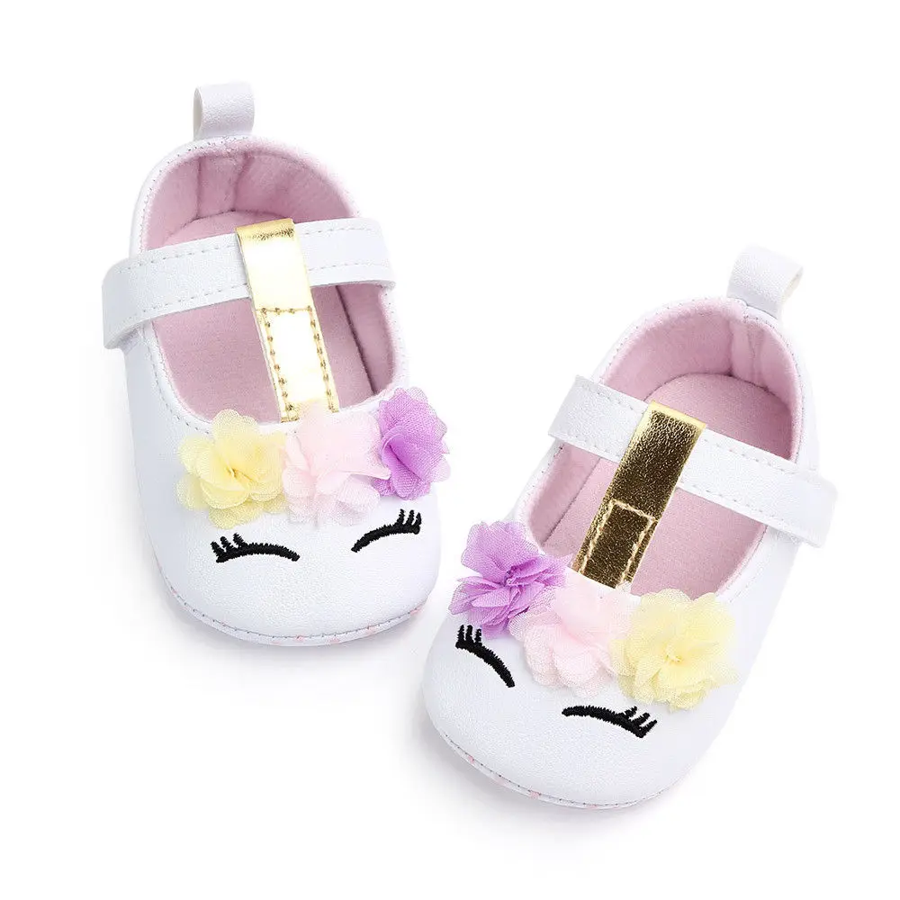 New Toddler Baby Girls Boys Flower Unicorn Shoes PU Leather Shoes Soft Sole Crib Spring Autumn 0-18M