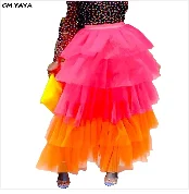 women summer cascading ruffles splicing high waist mesh fringed skirt casual lady party club maxi tiered skirt GLYWJR0654