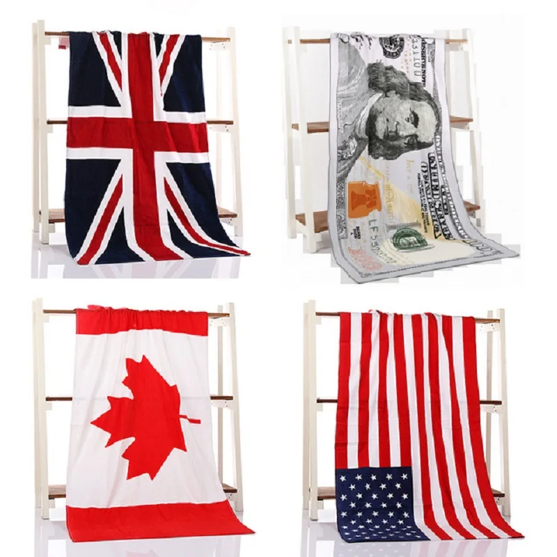 

Drop Ship 150*70cm Euro US Dollar Beach Towel Microfibe US UK Flag Bath Towels for Adults Shower Towels Bathroom toalla playa