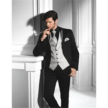 

Smoking 2019 black Generous Wedding Suits for men Notched Lapel groom Mens Tuxedo Two Button Groomsmen terno (jacket+pants+vest)