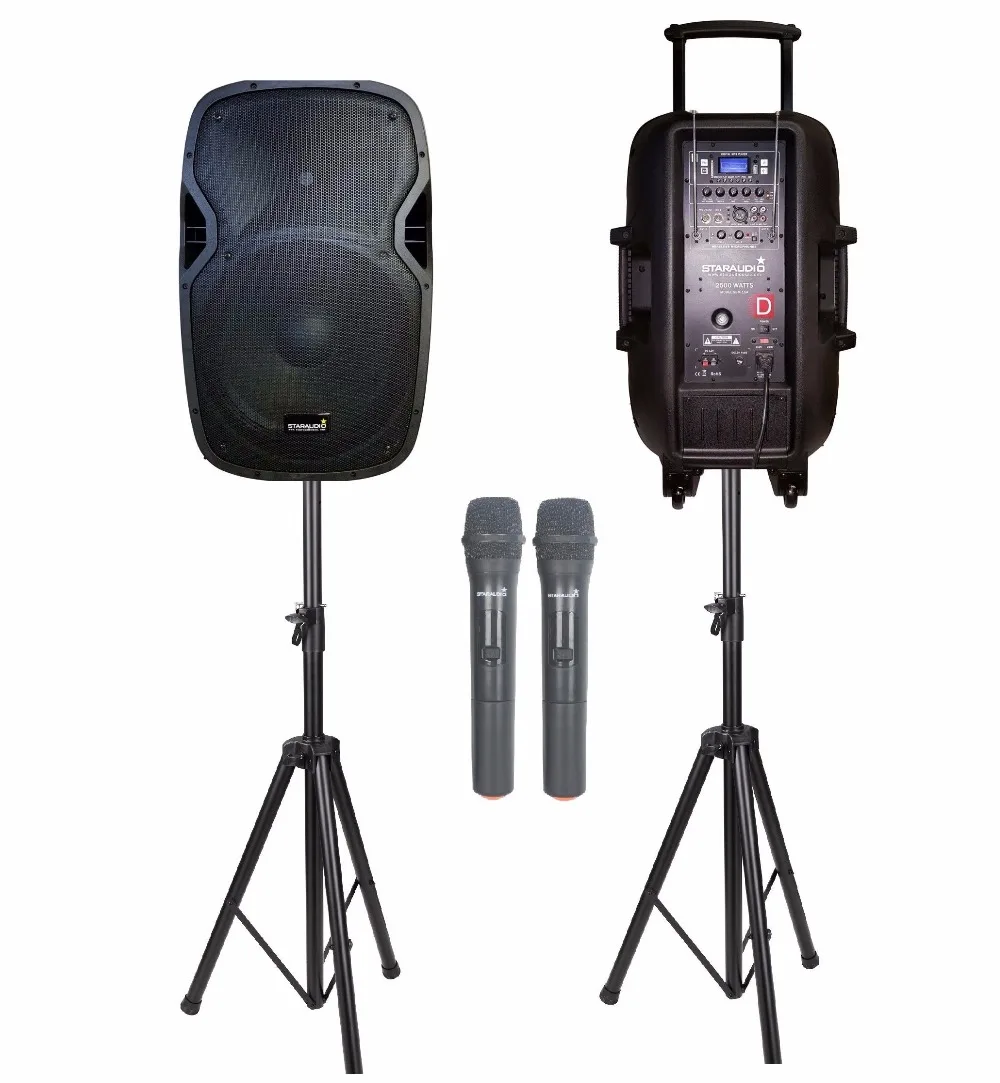 STARAUDIO 2Pcs 15" 2500W PA DJ Karaoke Stage Active Recharge Battery