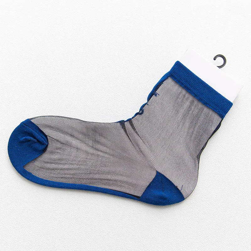 [WPLOIKJD] полухлопковые полупрозрачные шелковые носки Harajuku японские кружевные носки женские сетчатые сексуальные носки Meias Calcetines Mujer - Цвет: Blue  Socks