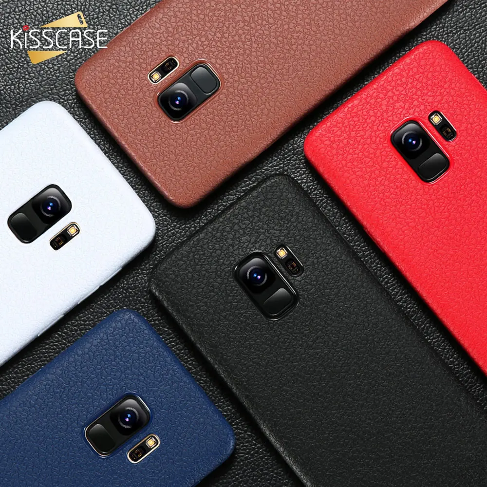 KISSCASE Ultra Thin TPU Case For Samsung Galaxy S9 S8 Note9 Leather Pattern Cases Plus Soft Cover Coques |