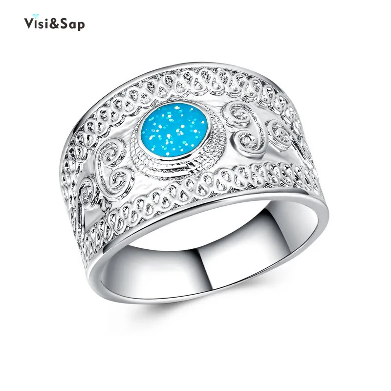 

Visisap Luxury Retro White Opals Zircon Ring for Man and Women White Gold Color Jewelry Party Rings Accessories Supplier B1433