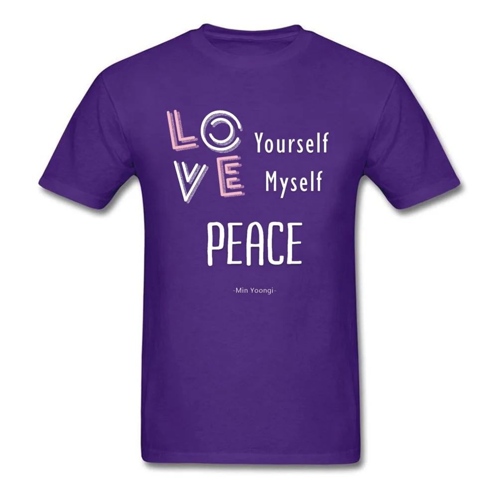 Male Tops Shirts LOVE yourself LOVE myself. PEACE Fashionable T-Shirt 100% Cotton Round Neck Short Sleeve Tee-Shirt Printed On LOVE yourself LOVE myself. PEACE purple