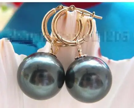 

Rare Huge Natural 16mm Tahiti Black Sea Shell Pearl Earring 925 Sterling Silver wedding jewelry earrings