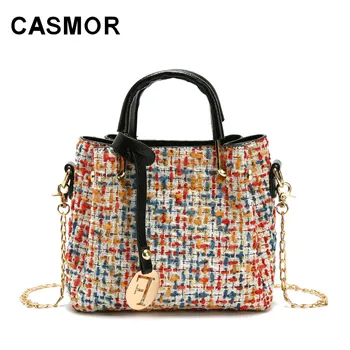 

CASMOR Colorful Women Shopping Totes 2019 Famous Brand Fashion Panelled Leather Handbags Chains Shoulder Crossbody Bag Female