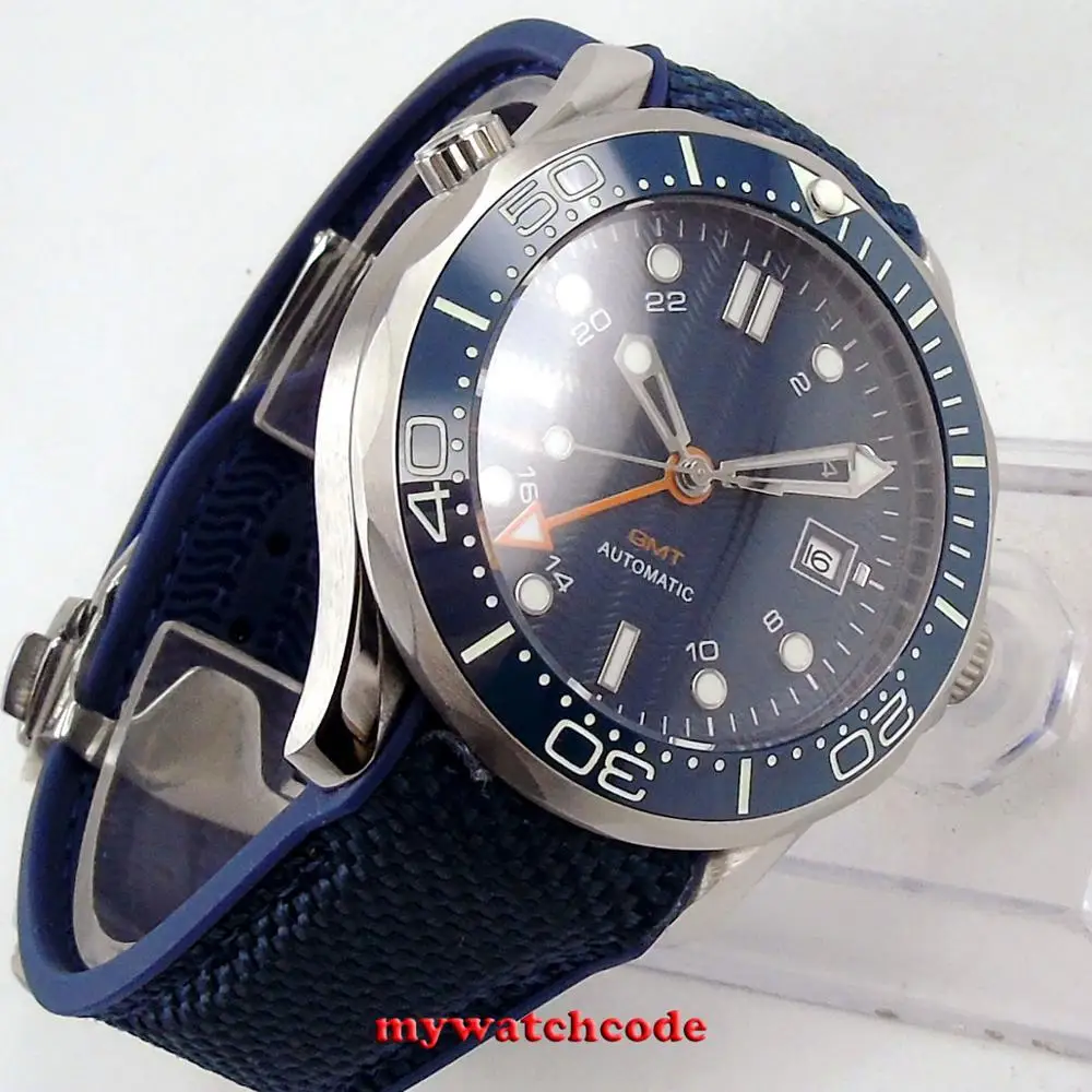 41 мм bliger синий циферблат GMT ручной керамический ободок сапфировое стекло Дата автоматические мужские часы B239