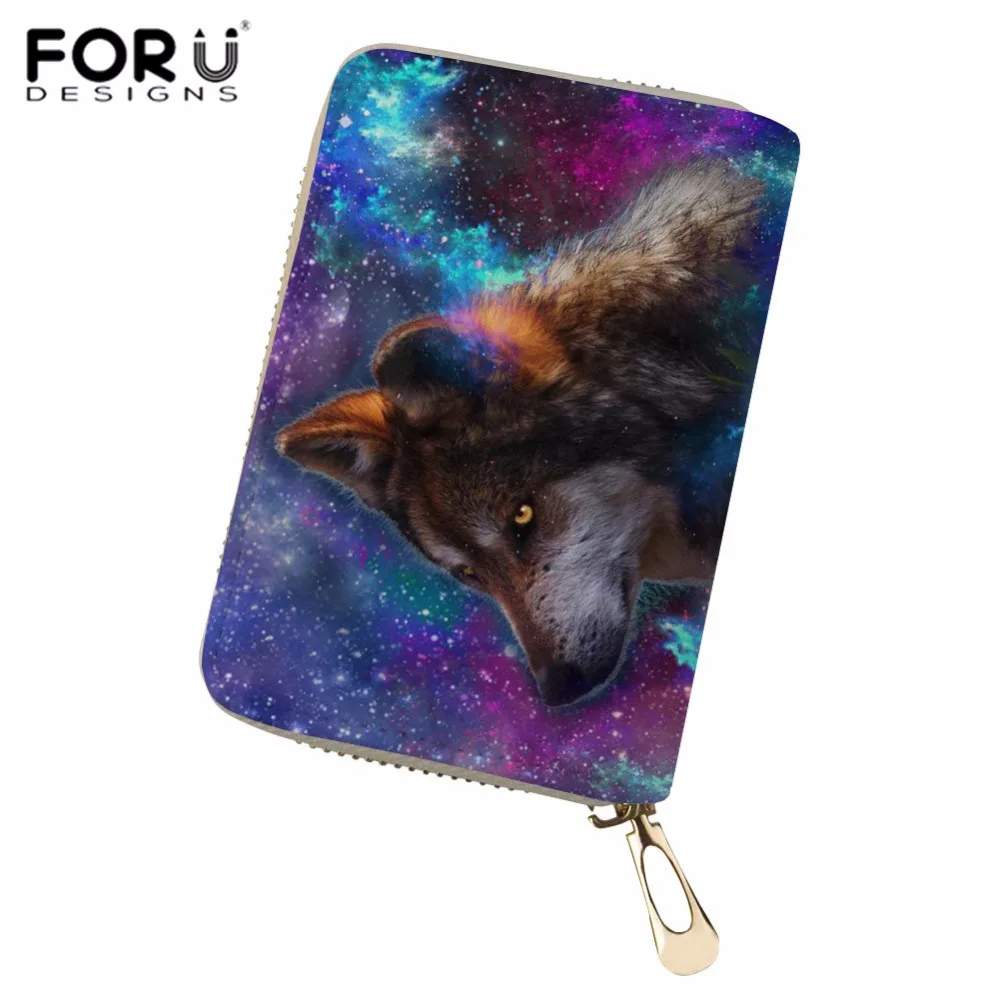 

FORUDESIGNS ID Card Holder PU Leather for Women Wolf Print Credit Card Holders Ladies Business Card Holder Driving License Cover