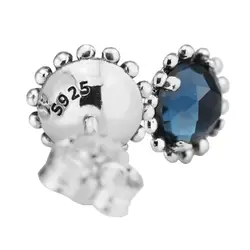 Аутентичные 925 пробы серебро темно синие кристаллы Серьги гвоздики для женщин DIY ювелирные украшения SLE008
