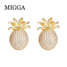 MIGGA дизайн вставки из кубиков циркона Стад Серьги золотистого цвета CZ Кристалл Фрукты Ананас шпильки для Для женщин подарок для девочек ювелирные изделия