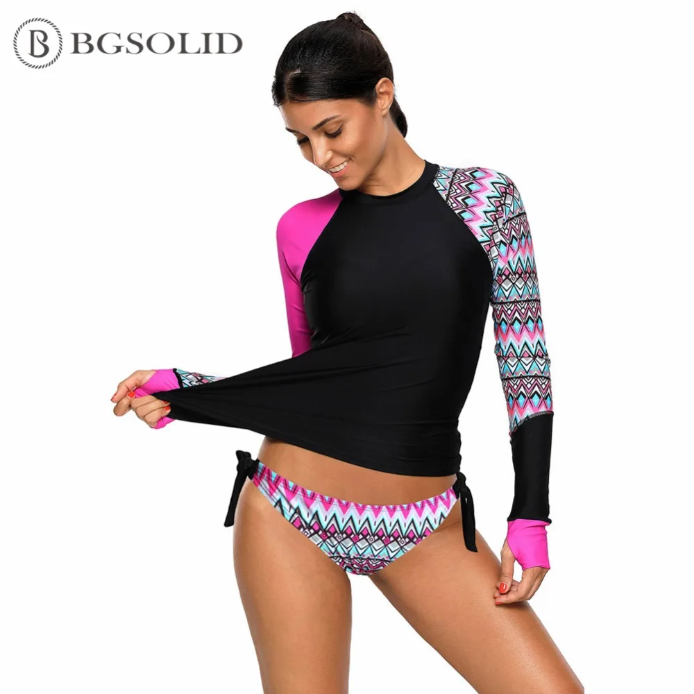 

Long-sleeved swimsuit women's eurodollar collar conservative printed ringless split swimsuit bikini