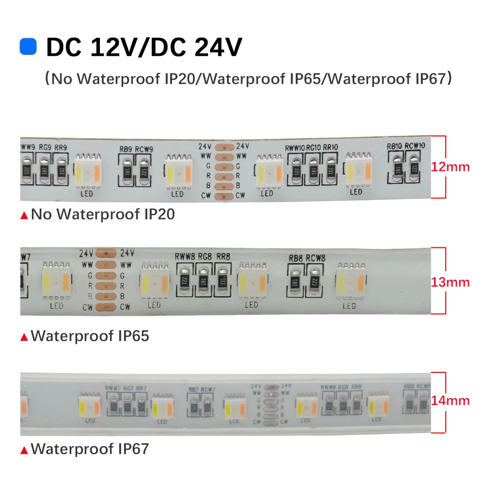 Светодиодная лента RGB + CCT 5050 60 светодиодов/метр 12 В 24 5 в 1 с чипами CW WW гибкая