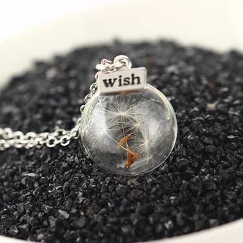 

Houbian 50pc/lot Glass bottle necklace dandelion seed in glass long necklace Make A Wish Pendant Glass Bead Orb Necklace jewelry