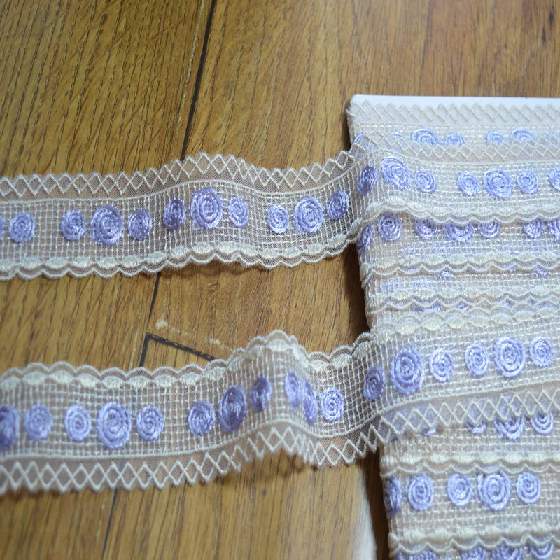 

(2yds/lot)complexion gauze purple floral embroidery Hight quality lace fabrics embroidered lace trim-17052025