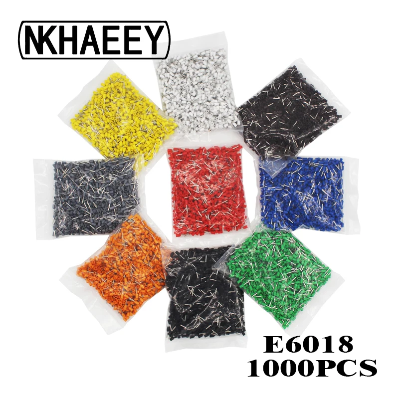 

1000pcs/Pack E6018 Insulated Cord End Terminal Crimp Terminal Wire Connector Crimp Ferrules Crimping Terminals Tubular AWG #10