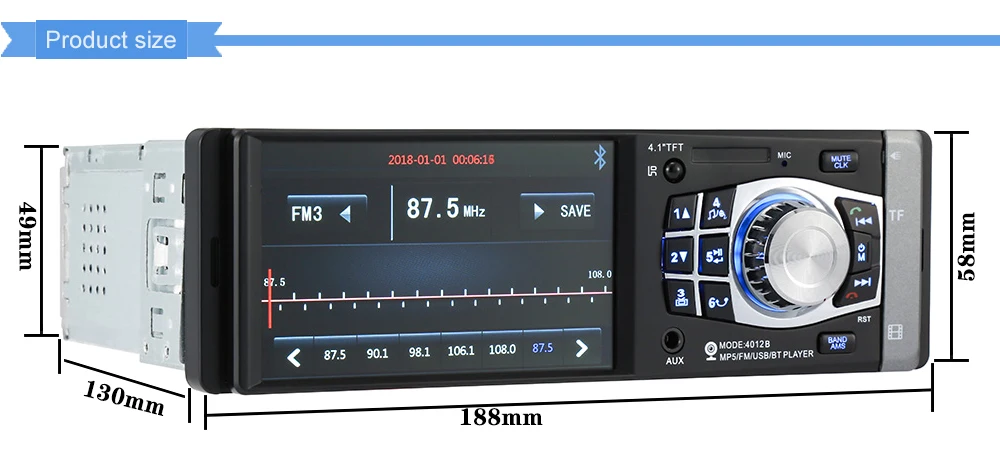 4,1 дюймов 1 Din автомагнитола Авто Аудио автомобильная стереосистема Bluetooth 4012B USB AUX FM радио станция Suppor задняя камера с дистанционным управлением